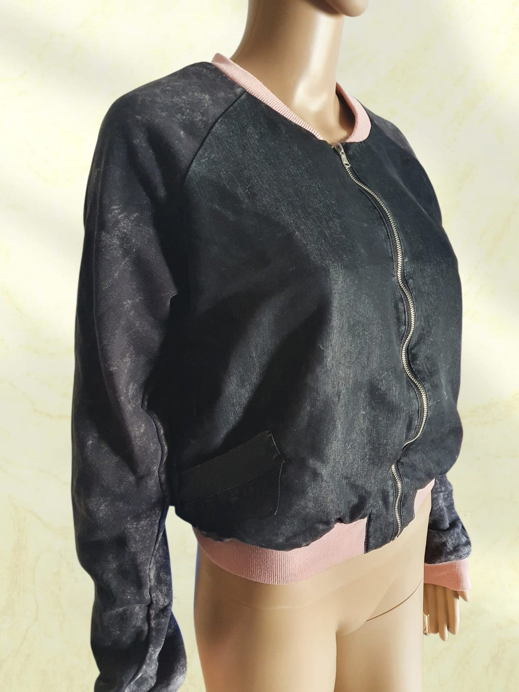 Veste Bomber Zippé Noir & Rose "Alcott" Taille 40