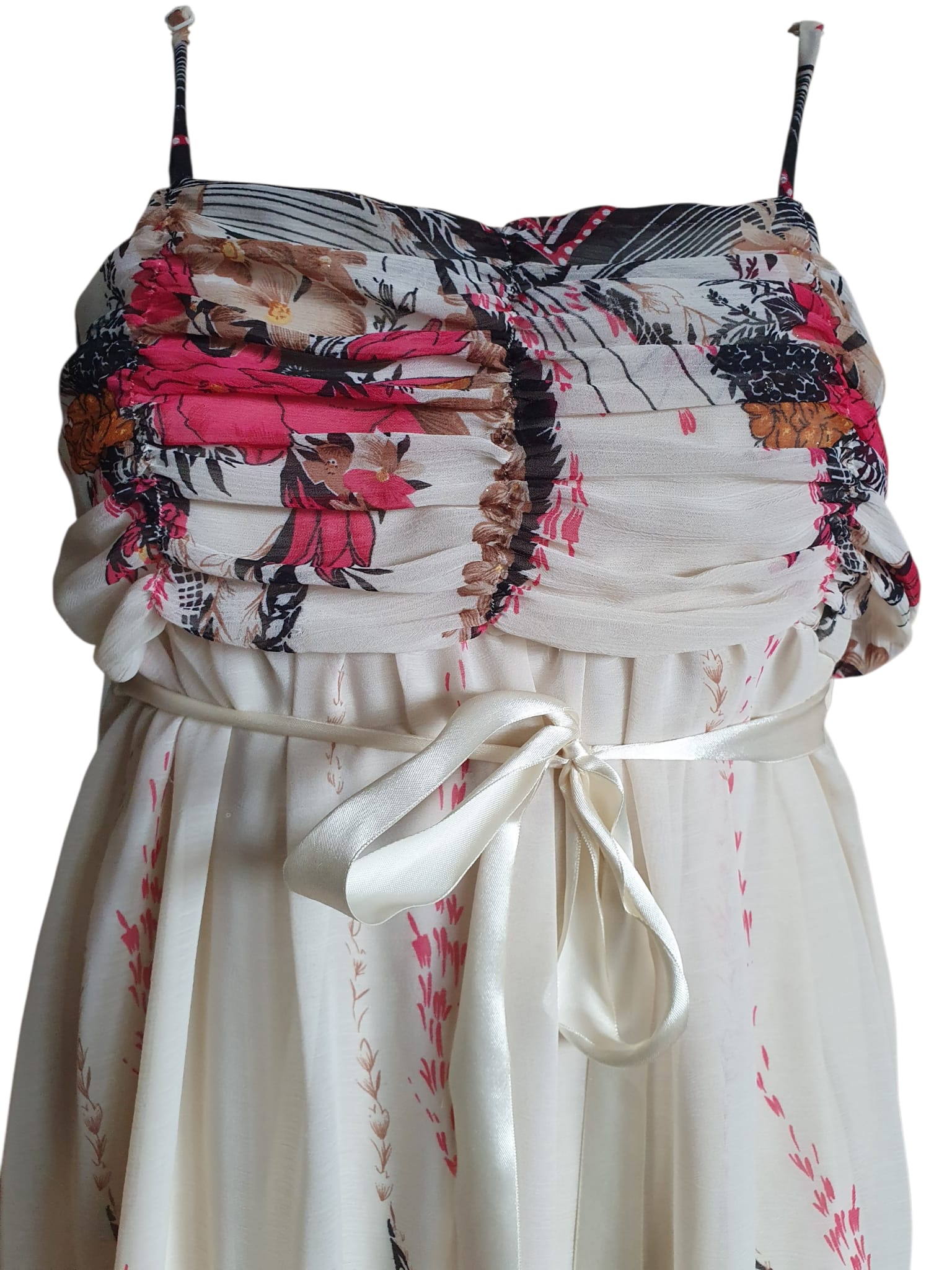 Robe d'Été Bohème en Soie Véritable – Imprimé Floral Rose & Crème Taille M