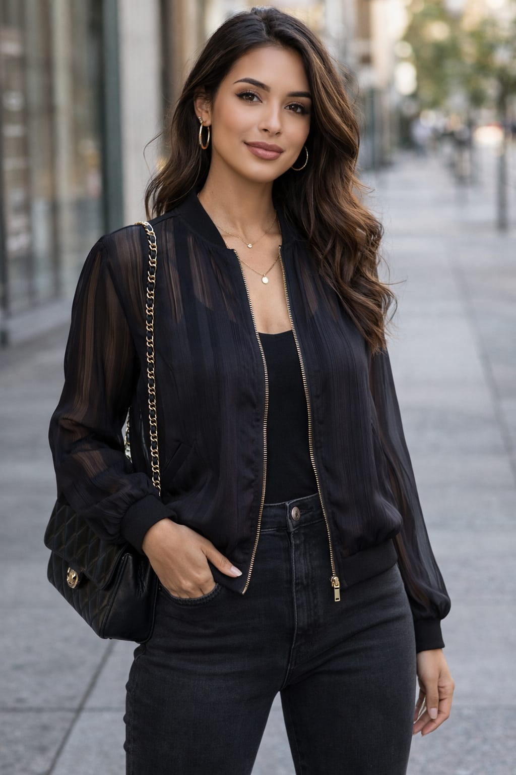 Veste bomber noire transparente chic et sexy 