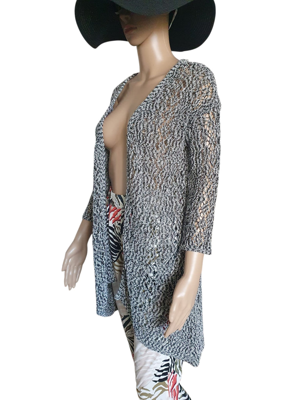 Gilet Long Maille Ajourée- Style Bohème-chic- Neuf T34