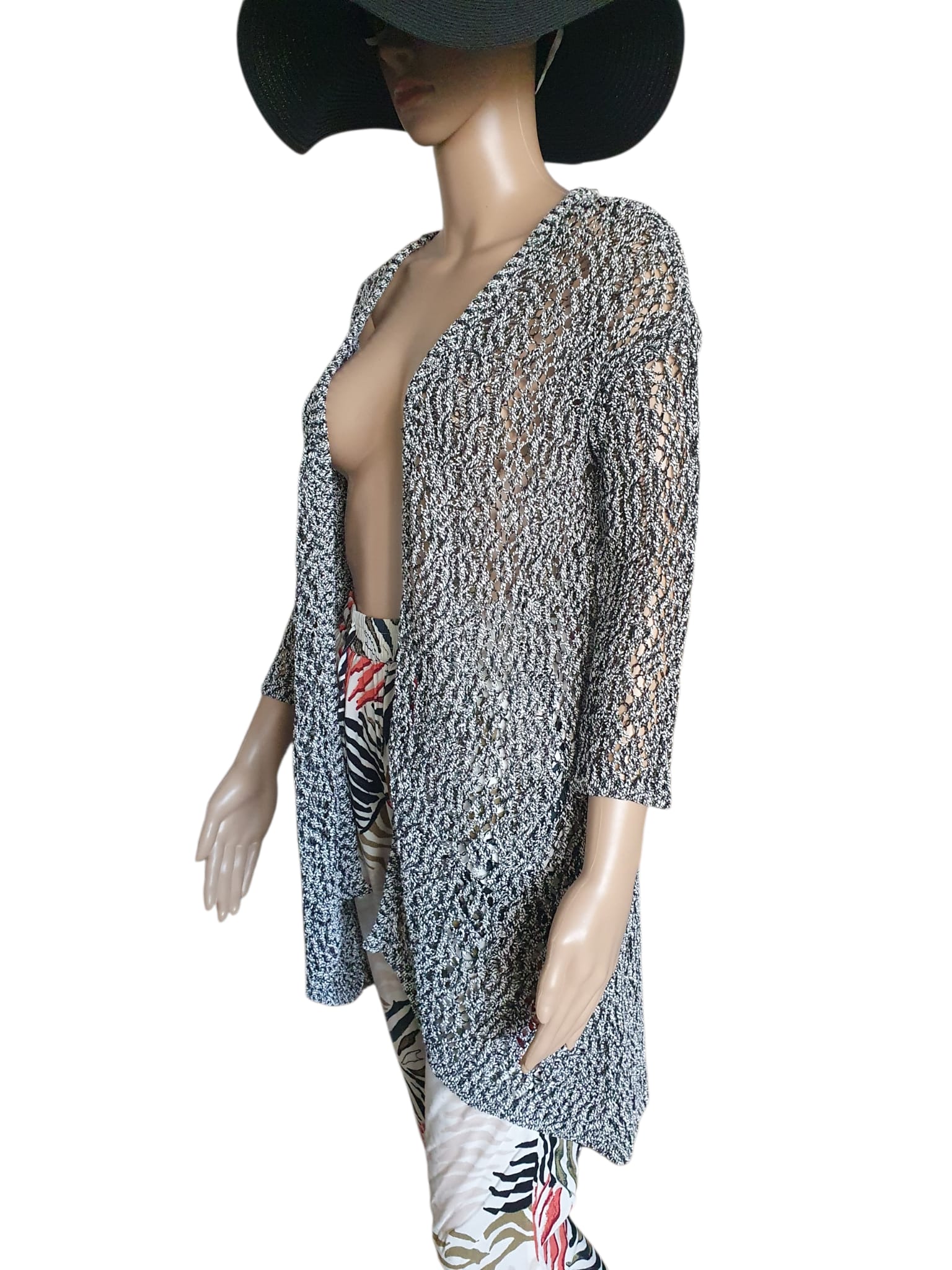 Gilet Long Maille Ajourée- Style Bohème-chic- Neuf T34