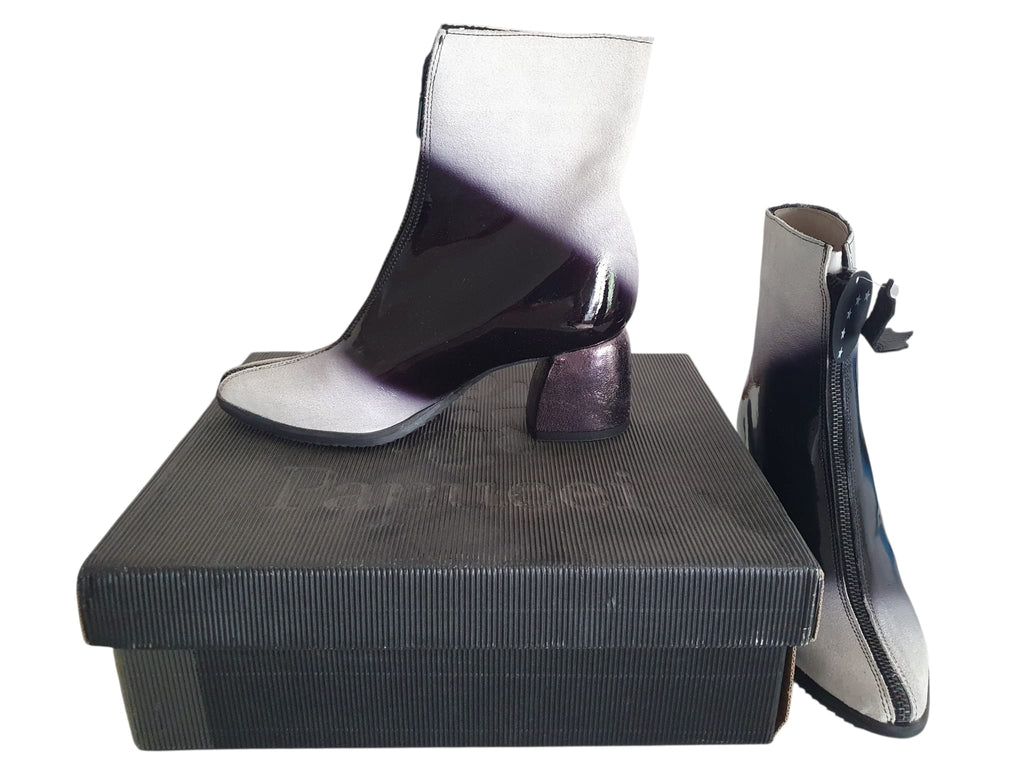Bottines Papucei Ghost – Cuir Verni Noir, Reflets Violets & Cuir Brut – Pointure 37