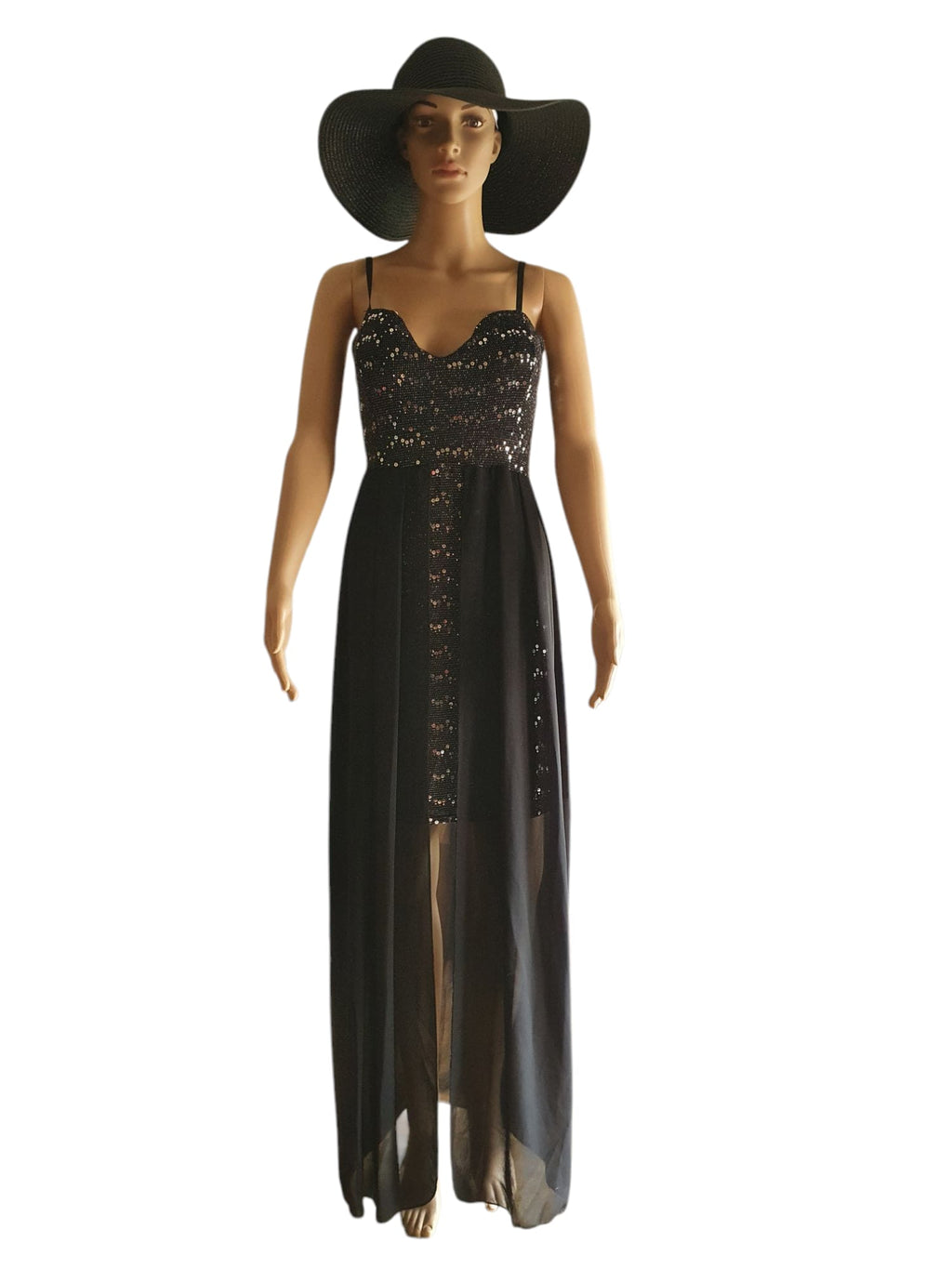 Robe de soirée de luxe Noire à strass- Éclat & Transparence T36