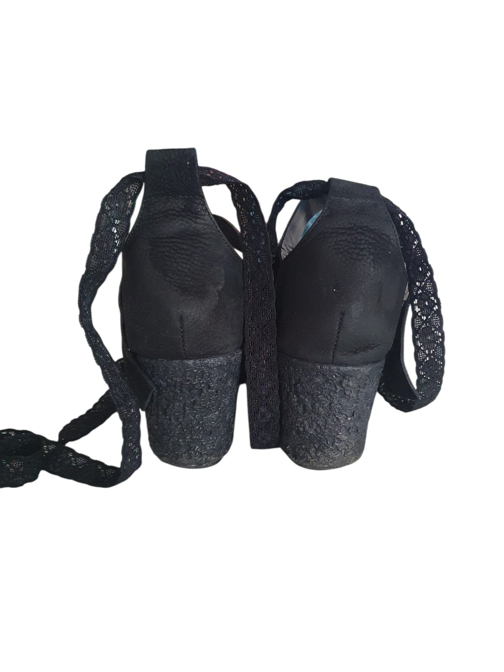 Sandales Compensées Papucei Noires en Cuir et Dentelle – Pointure 40