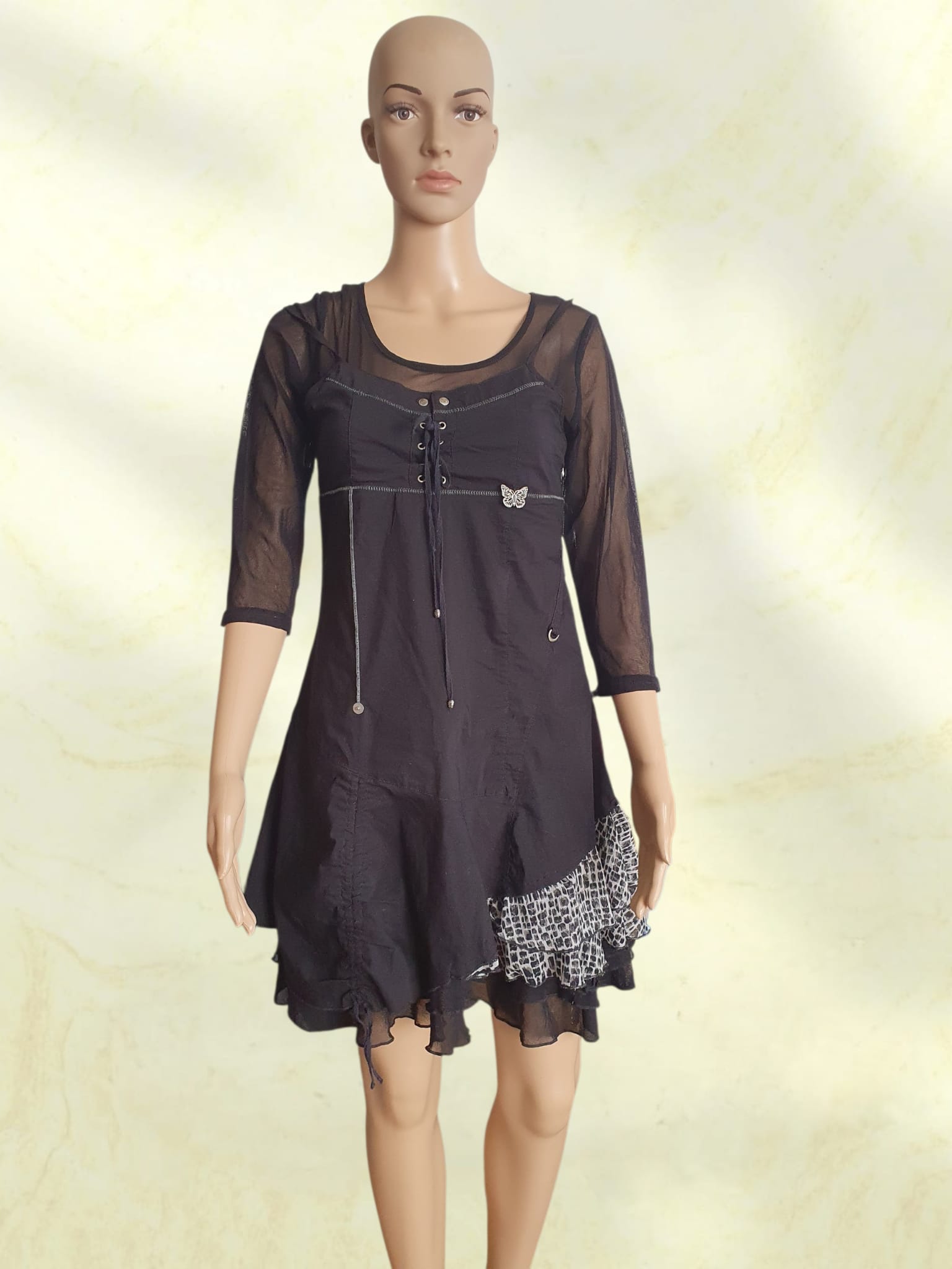 Robe Noire Bohème Rock & Mesh – Style Gothique Chic – K Woman T38