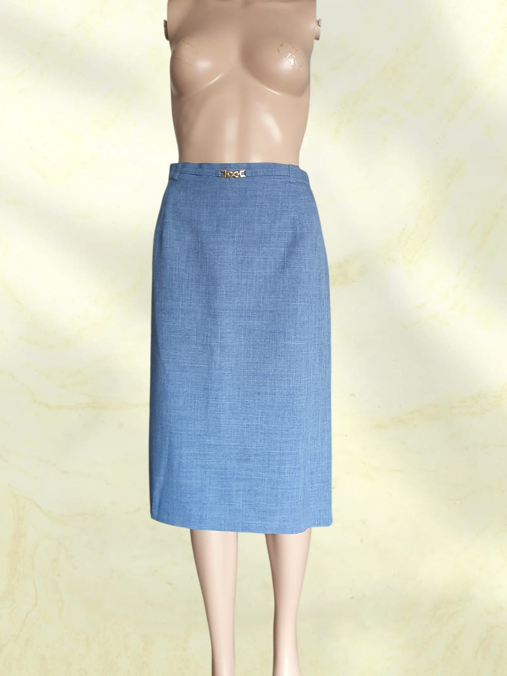 Jupe Crayon Vintage Bleue à Détail Doré – Marilyn de Perel Paris T44