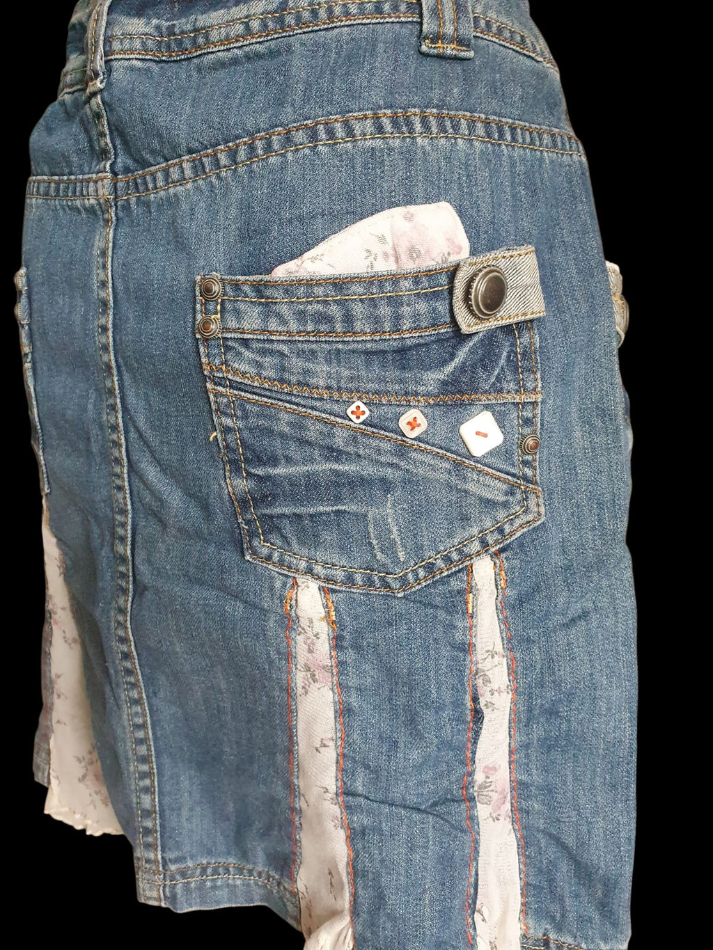 Mini-jupe en Jean Promod Style Vintage Y2K – Détails Dentelle & Fleurs