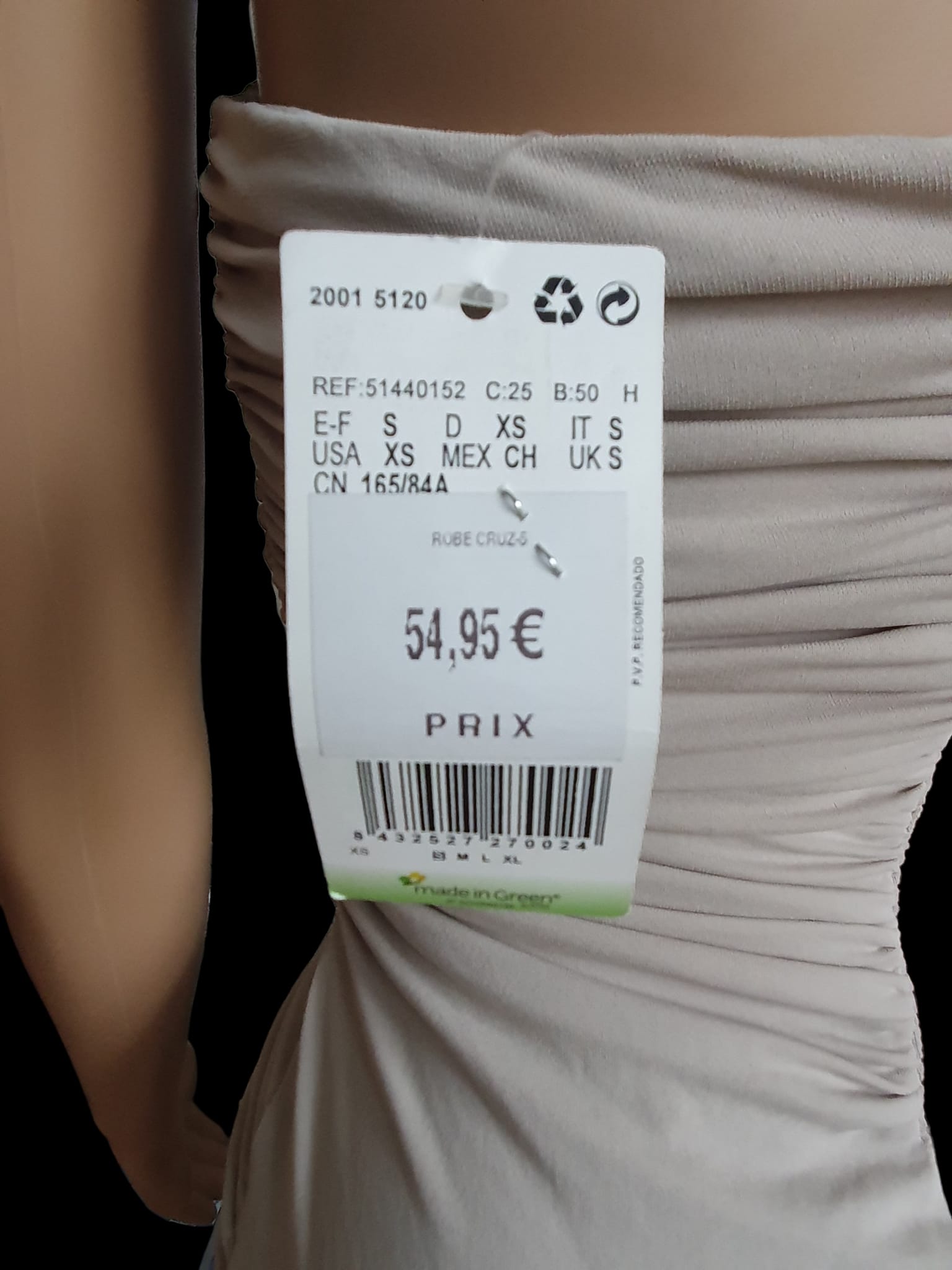 Robe Bustier Drapée Mango Suit – Beige Nude – Taille S (36)