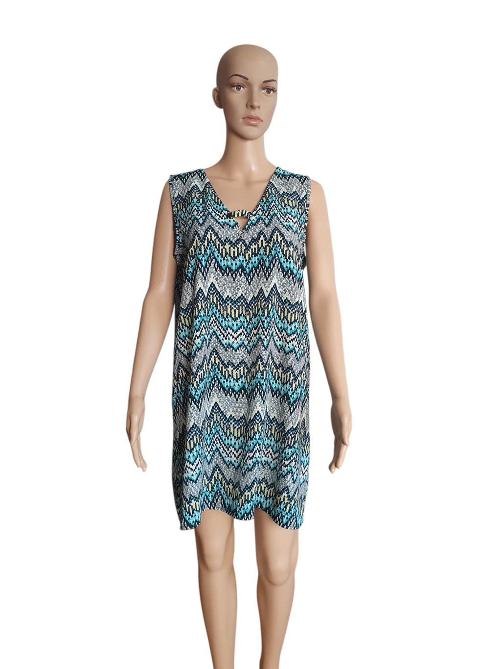 Robe d'été Graphique - La Mode est à Vous - Taille 40 - Imprimé Ethnique Turquoise
