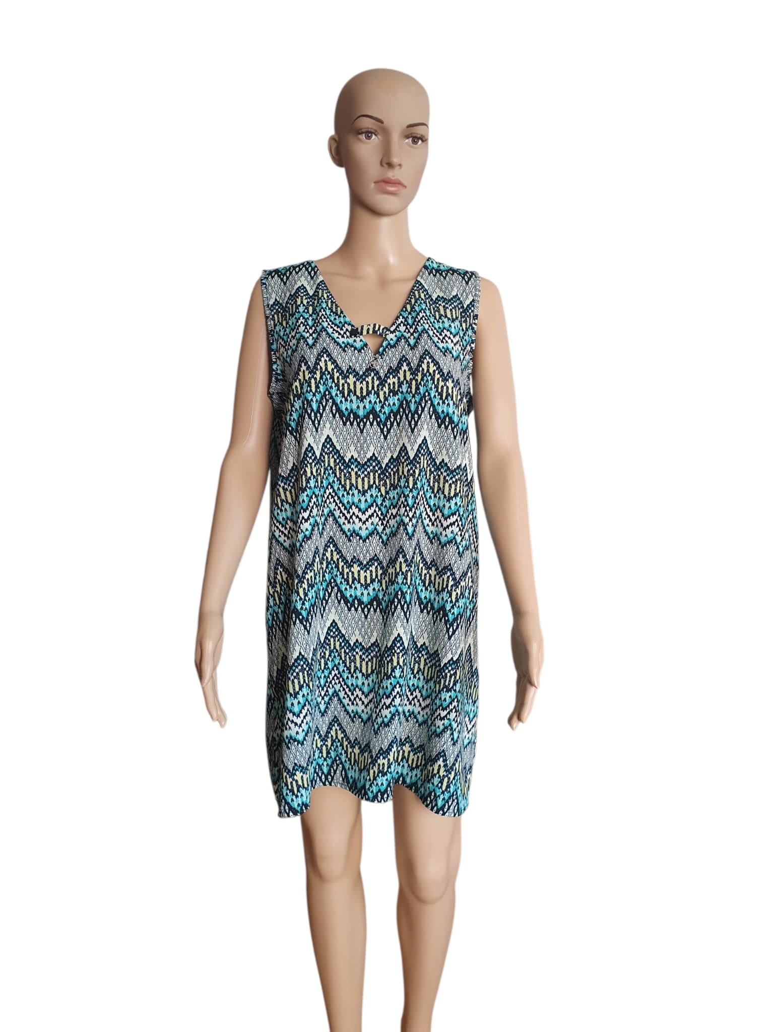 Robe d'été Graphique - La Mode est à Vous - Taille 40 - Imprimé Ethnique Turquoise