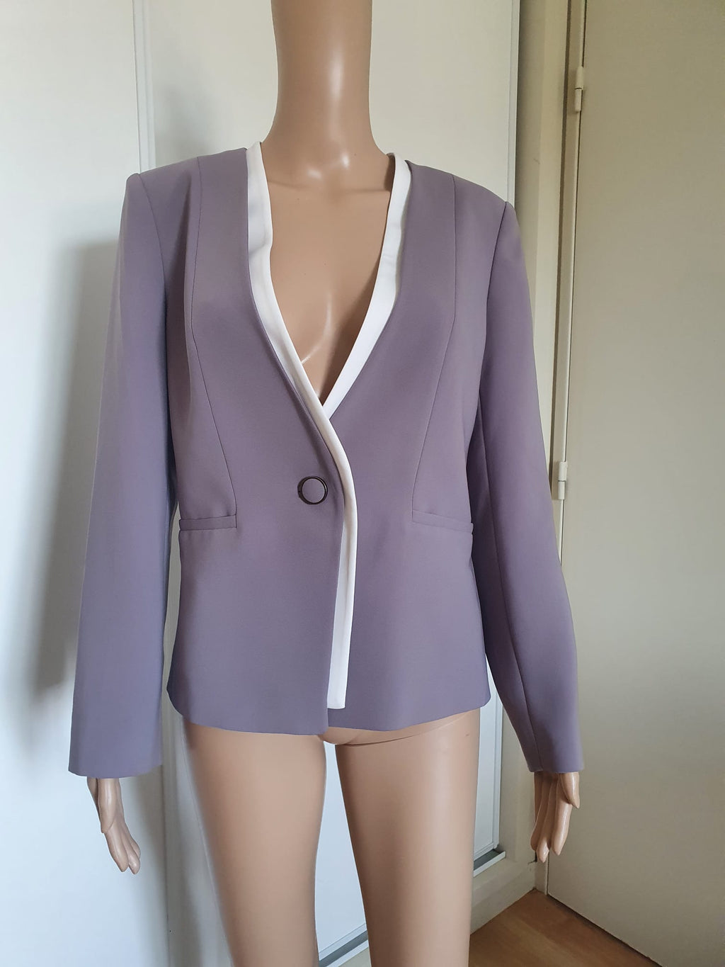 Blazer Élégant Femme Un Jour Ailleurs - Gris/Mauve, Neuf, Col Amovible, Taille FR 38 / DE 36