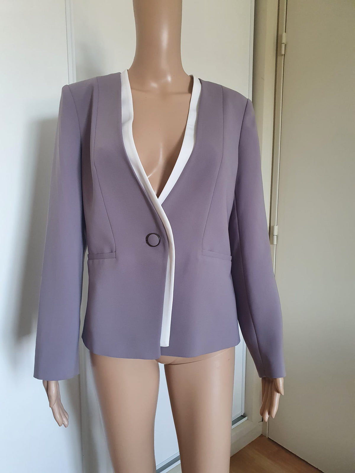 Blazer Élégant Femme Un Jour Ailleurs - Gris/Mauve, Neuf, Col Amovible, Taille FR 38 / DE 36