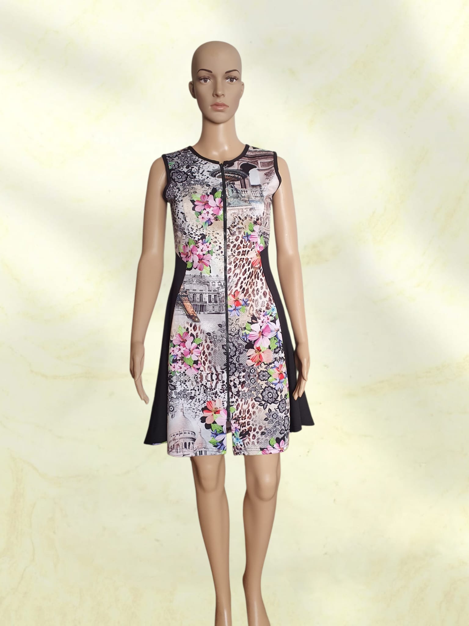 Robe Trapèze Femme Originale - Imprimé Paris & Fleurs - Marque Cocoon - Taille M