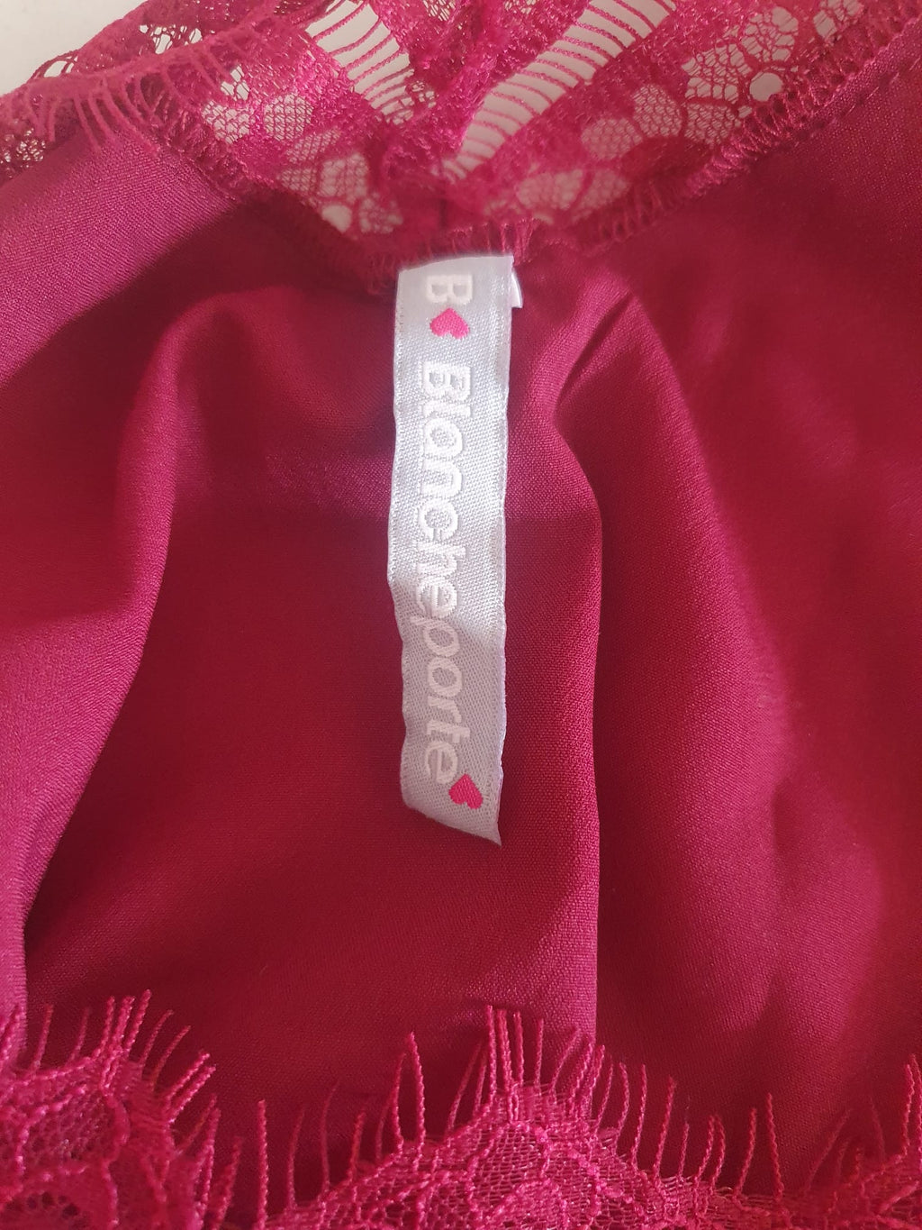 Chemise de Nuit Fluide Framboise avec Dentelle Raffinée - Blancheporte- T44