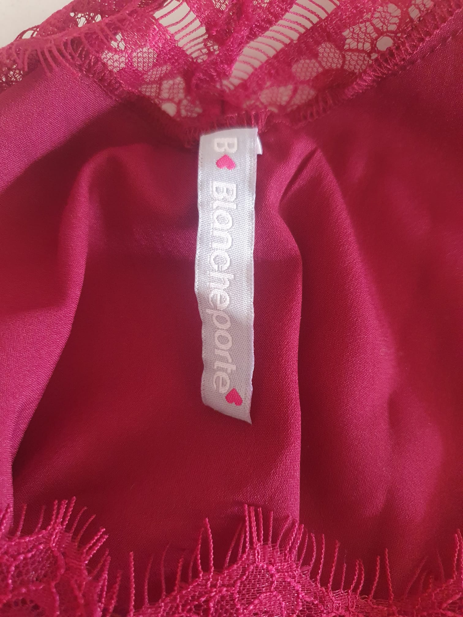Chemise de Nuit Fluide Framboise avec Dentelle Raffinée - Blancheporte- T44