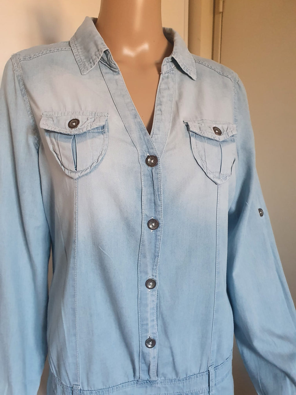 Robe Chemise en Jean Léger Bleu Clair - Style Safari & Casual - Cache Cache T40