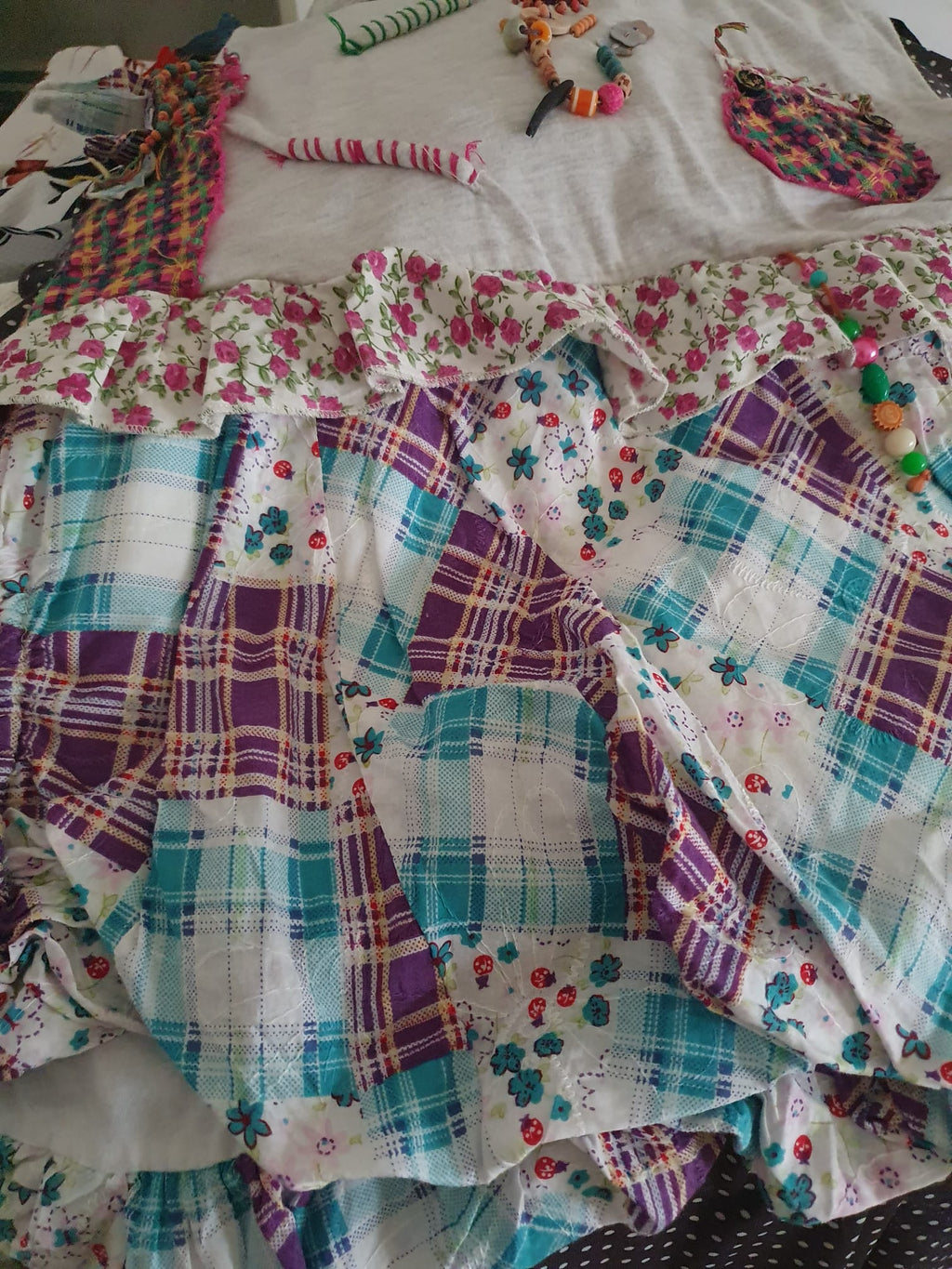 🌸 Robe "Jardin Bohème"- Création Arty en Coton Patchwork T38