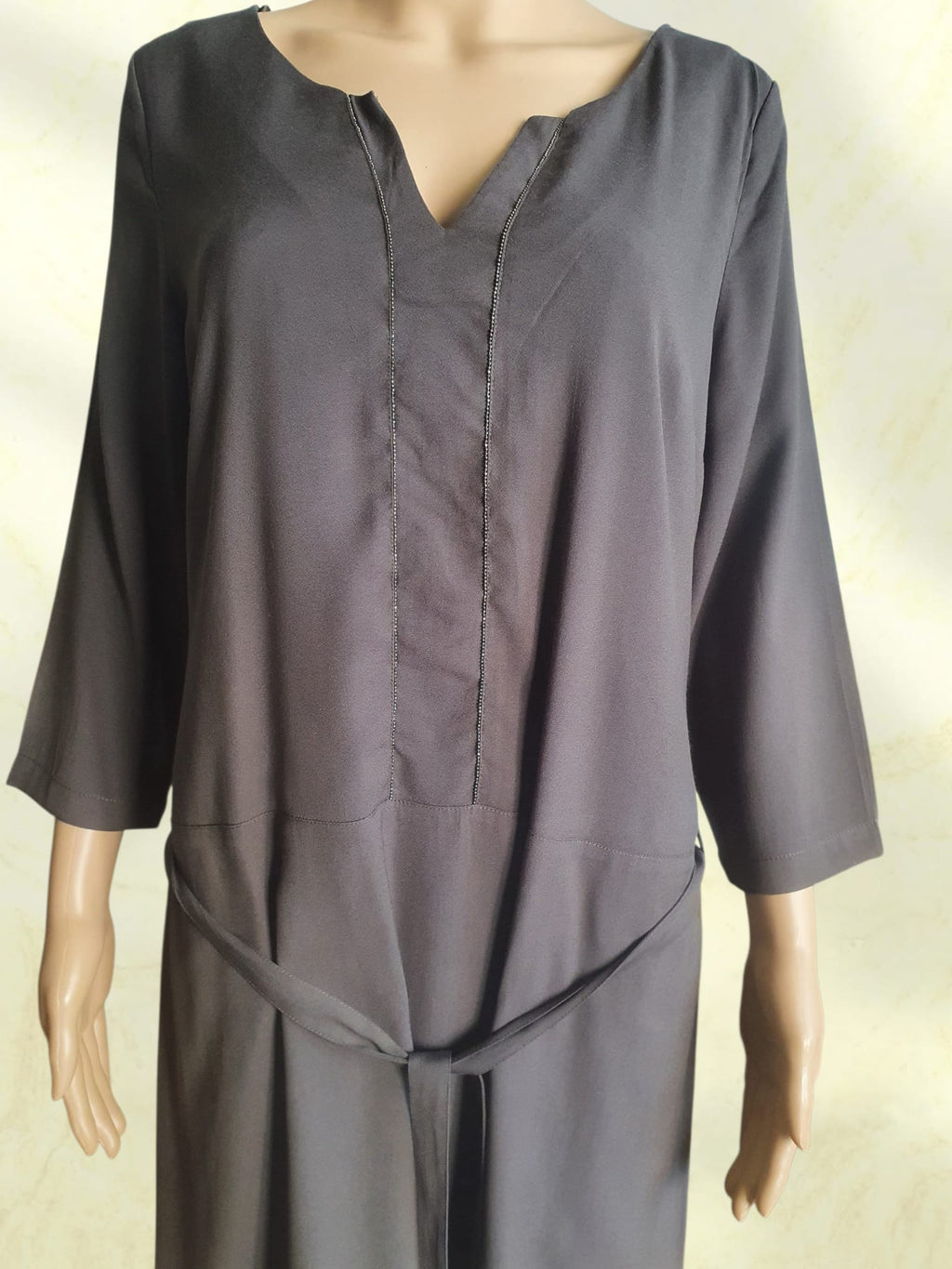Robe Courte Marron Glacé Foncé Camaïeu – Style Tunique à Plastron Perlé T38