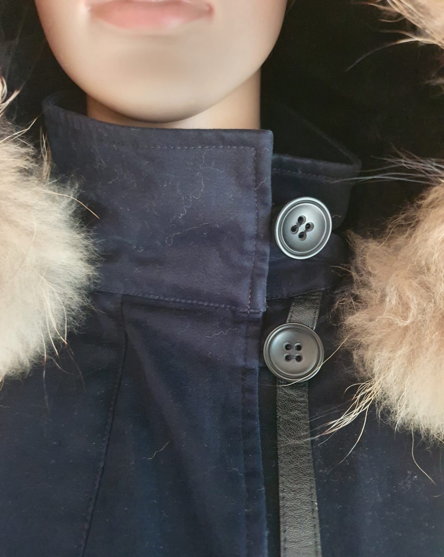 Parka Maje "GOBY"- Bleu Marine- Fourrure & Cuir- Taille 36