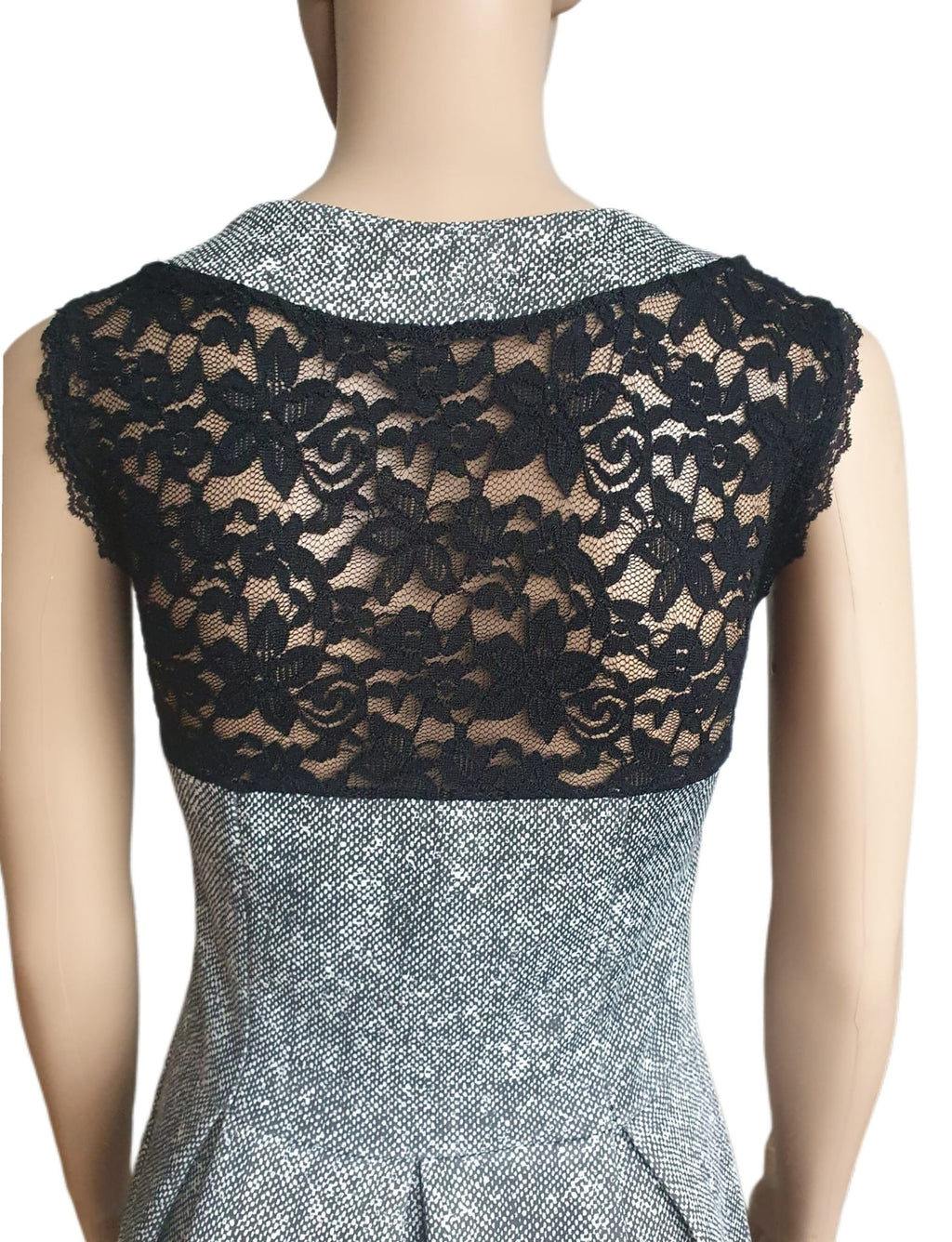 Robe Courte Patineuse Style Rétro – Dentelle et Motif Tweed – Taille 36