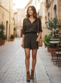 Combishort kaki Zara Style Safari Chic (Taille 34)