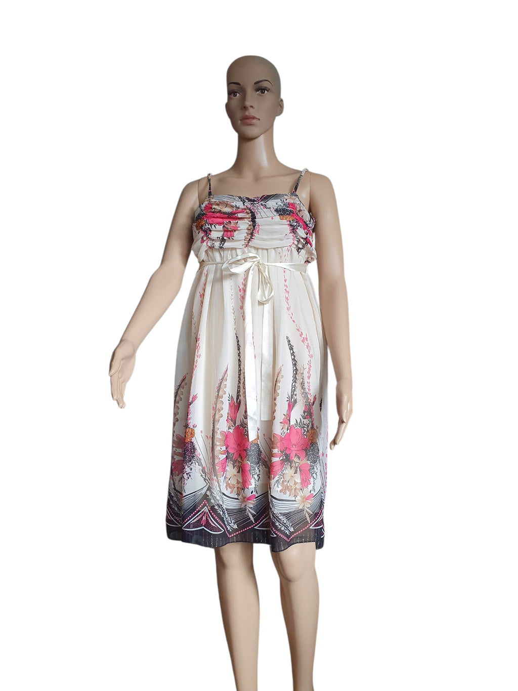 Robe d'Été Bohème en Soie Véritable – Imprimé Floral Rose & Crème Taille M