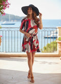 Robe d'été en soie Alain Manoukian. Couleurs rouge, gris, noir. 