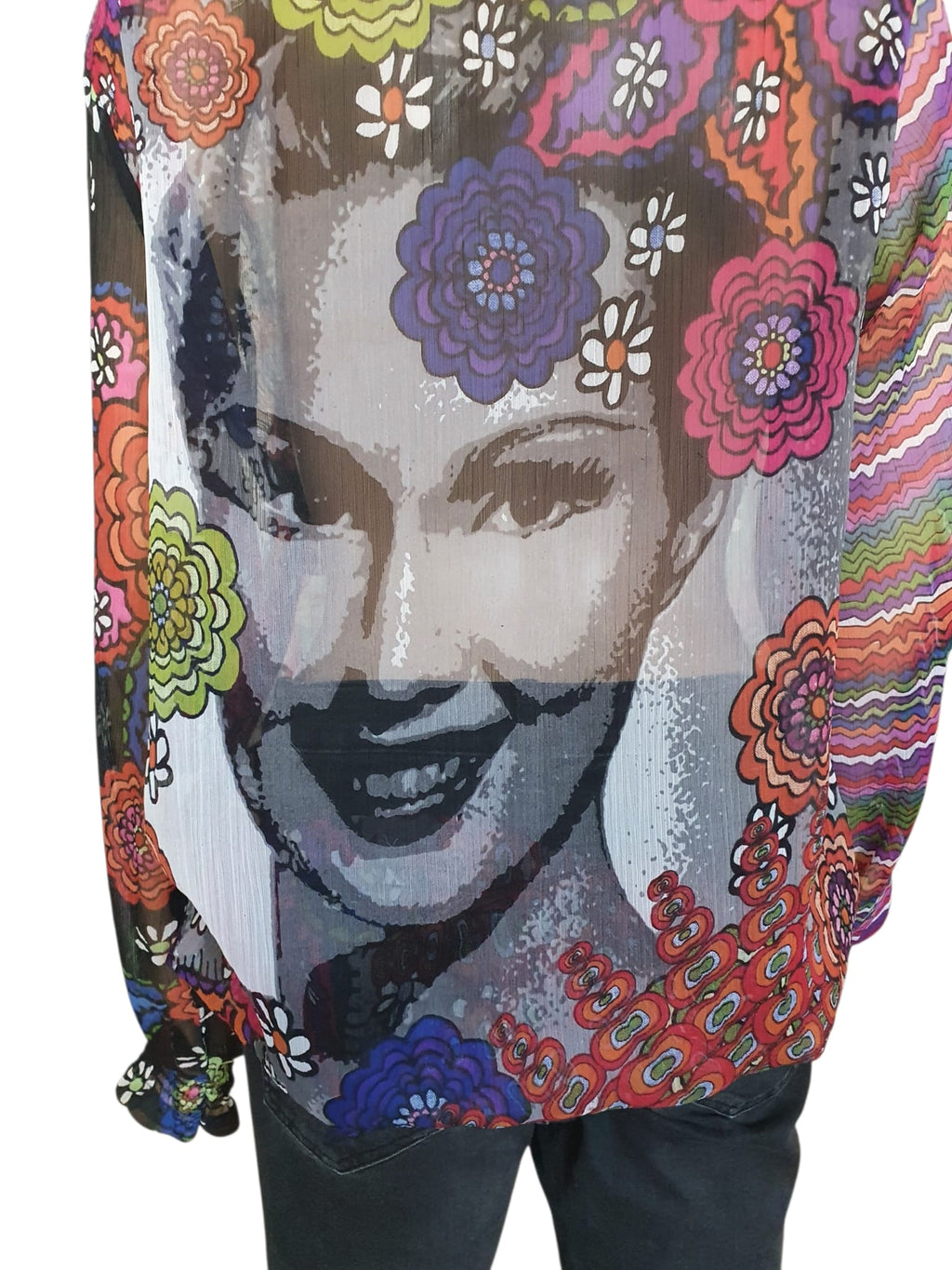 Tunique Voile Transparent Desigual – Imprimé Floral & Portrait Arty T42