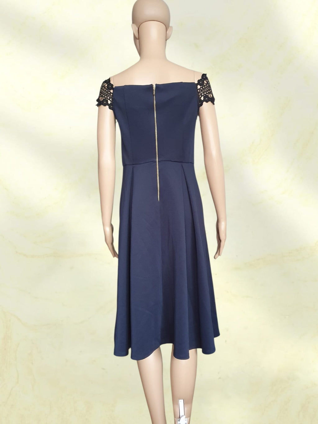 Robe de Cérémonie Bleu Marine Dorothy Perkins – Encolure Bardot & Dentelle Guipure T38