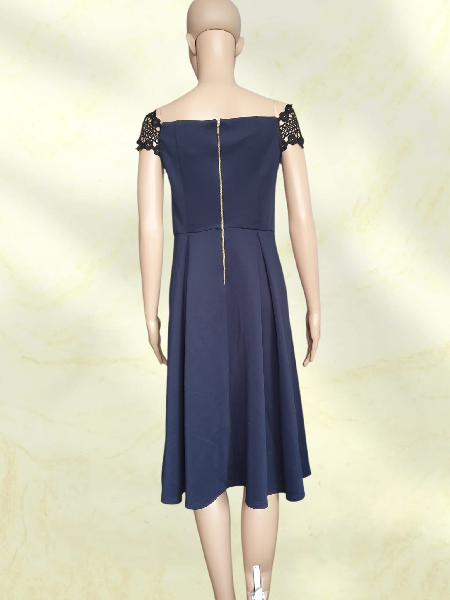 Robe de Cérémonie Bleu Marine Dorothy Perkins – Encolure Bardot & Dentelle Guipure T38