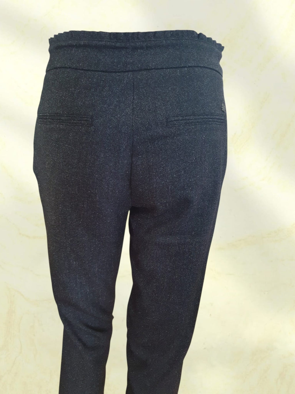 Pantalon Carotte Gris Anthracite Effet Moucheté - Taille Haute & Chic - T36