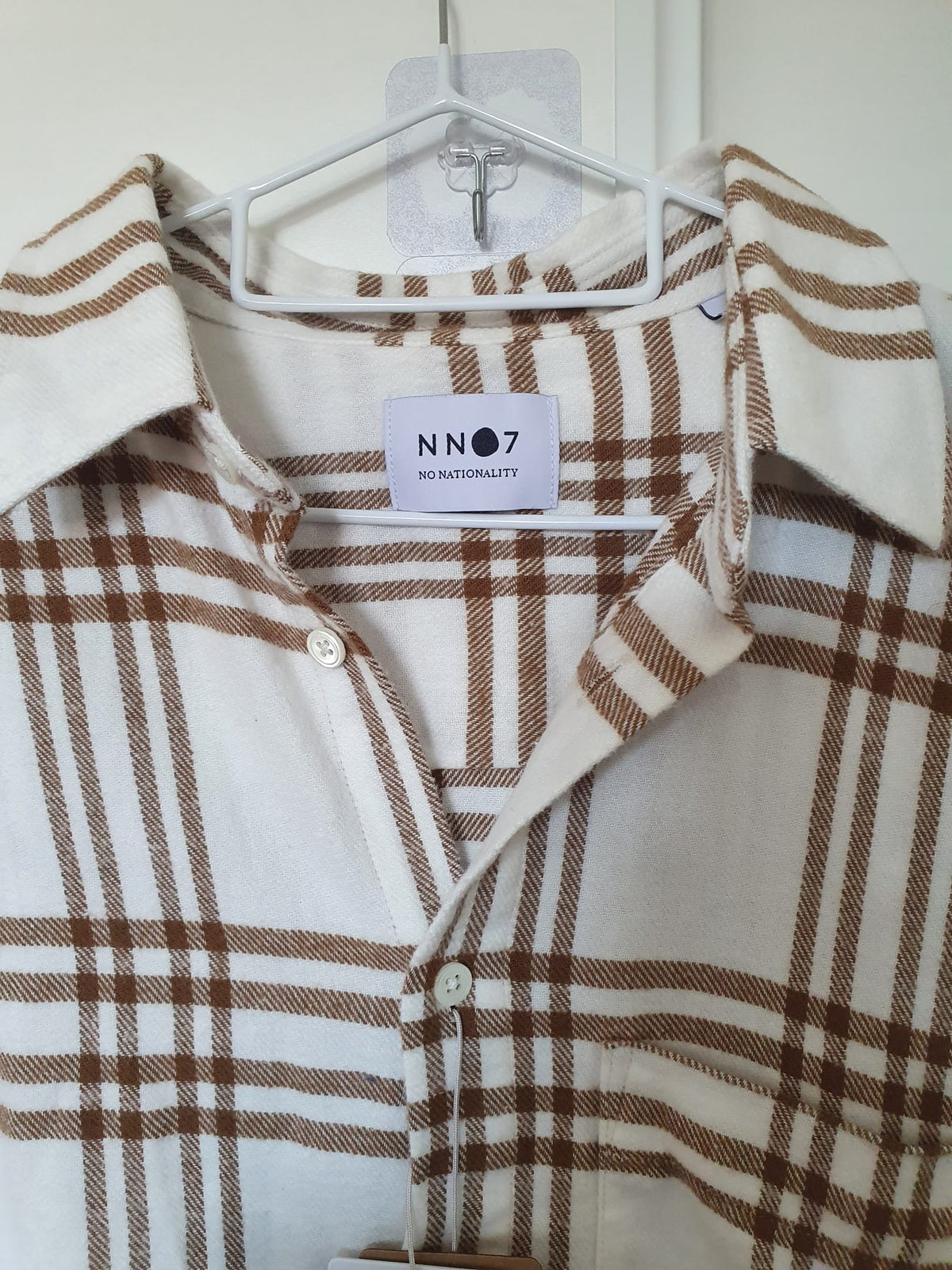 Chemise en Coton Homme NN07 New Arne 5166 – Carreaux Marron & Blanc - Taille S - Neuve avec Étiquette