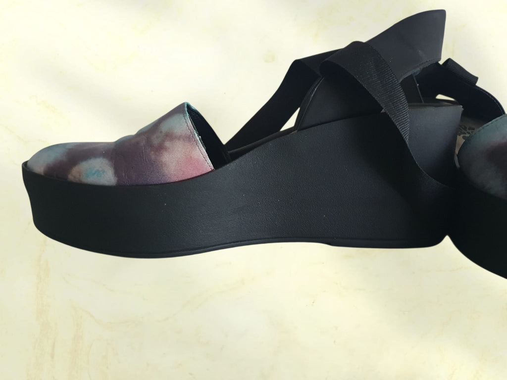 🎨 Sandales Plateformes "Arty" Papucei – Cuir Marbré & Rubans à Nouer P40
