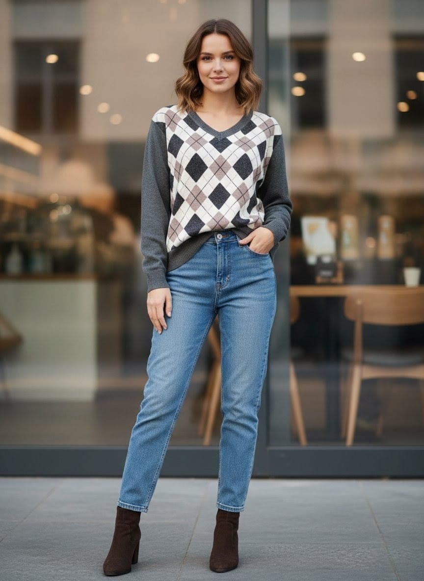 Pull argyle gris et beige .