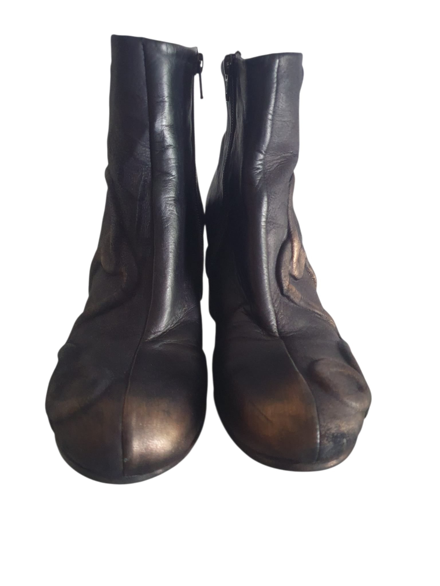 Bottines en Cuir de Créateur Papucei – Modèle Sculptural Noir & Bronze - Pointure 40