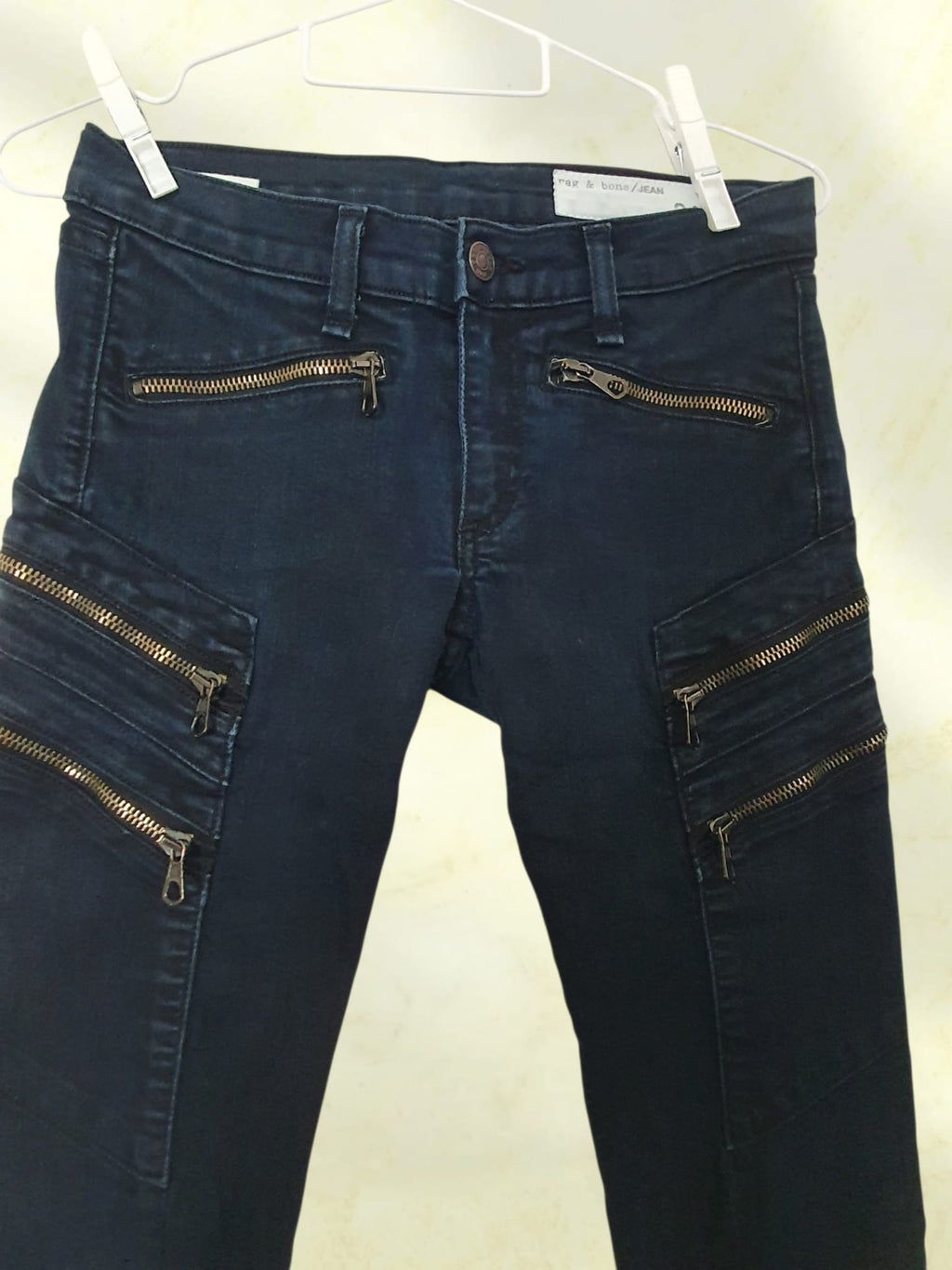 Jean Skinny Biker Rag & Bone - Modèle "Midnight" à Zips Métalliques  T34