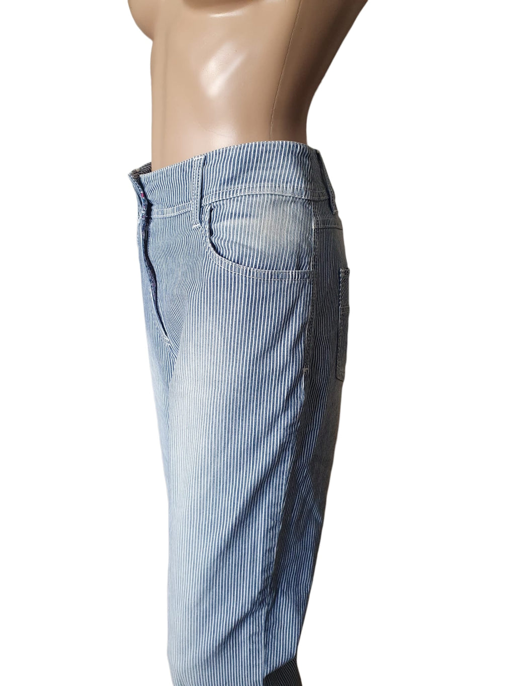 Pantalon 7/8ème Rayé Bleu et Blanc - Un Jour Ailleurs (Taille 40)