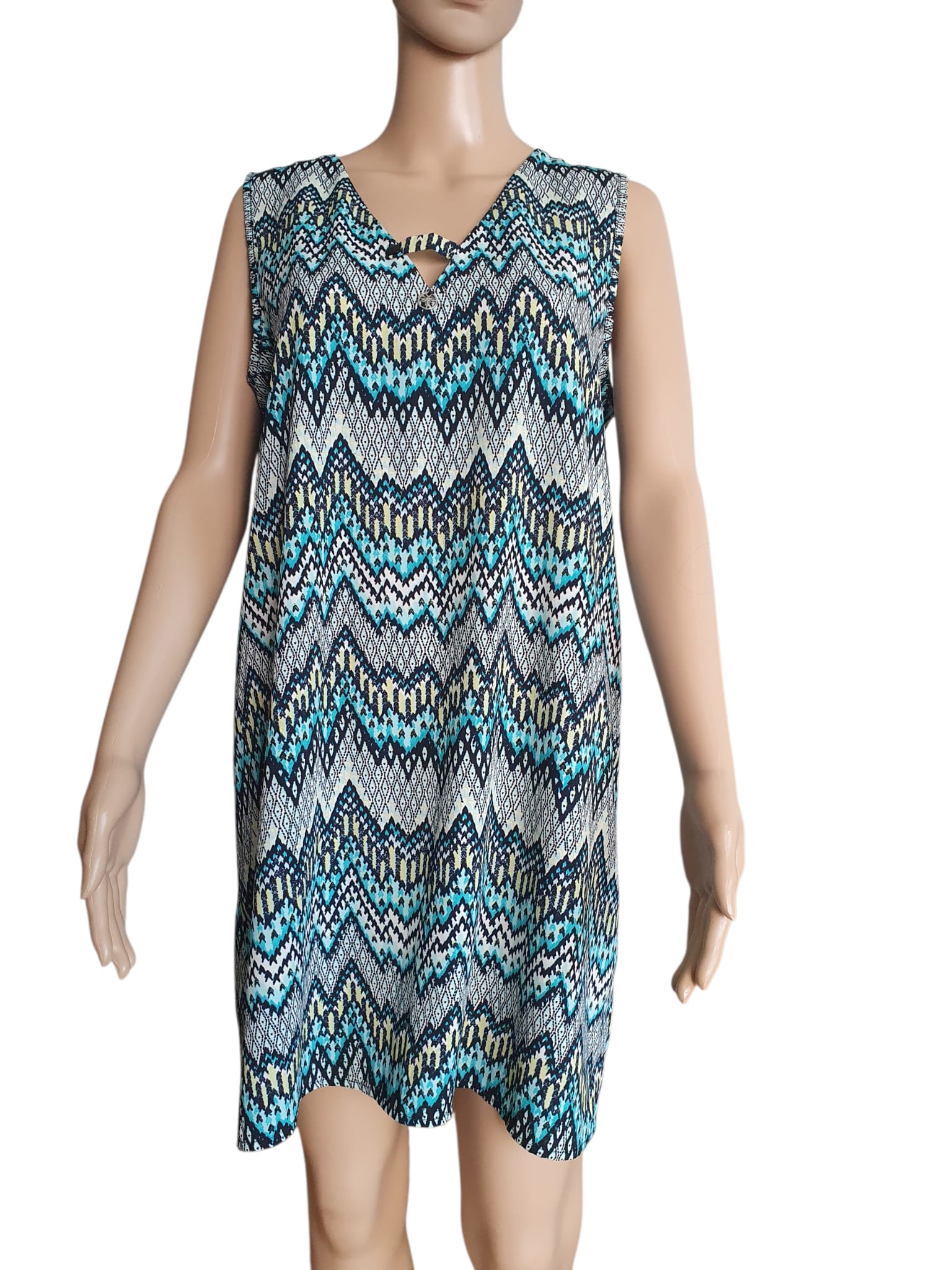 Robe d'été Graphique - La Mode est à Vous - Taille 40 - Imprimé Ethnique Turquoise