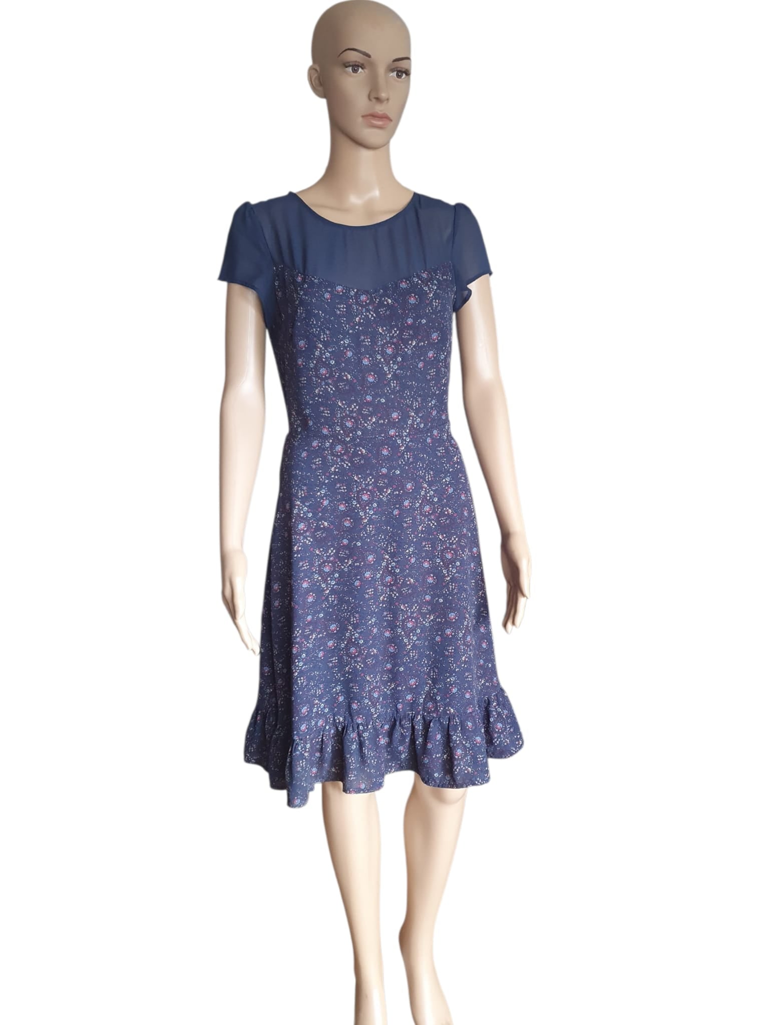 🌸 Robe d’Été Bleu Nuit  – Style Romantique & Léger - Taille 36 (S)