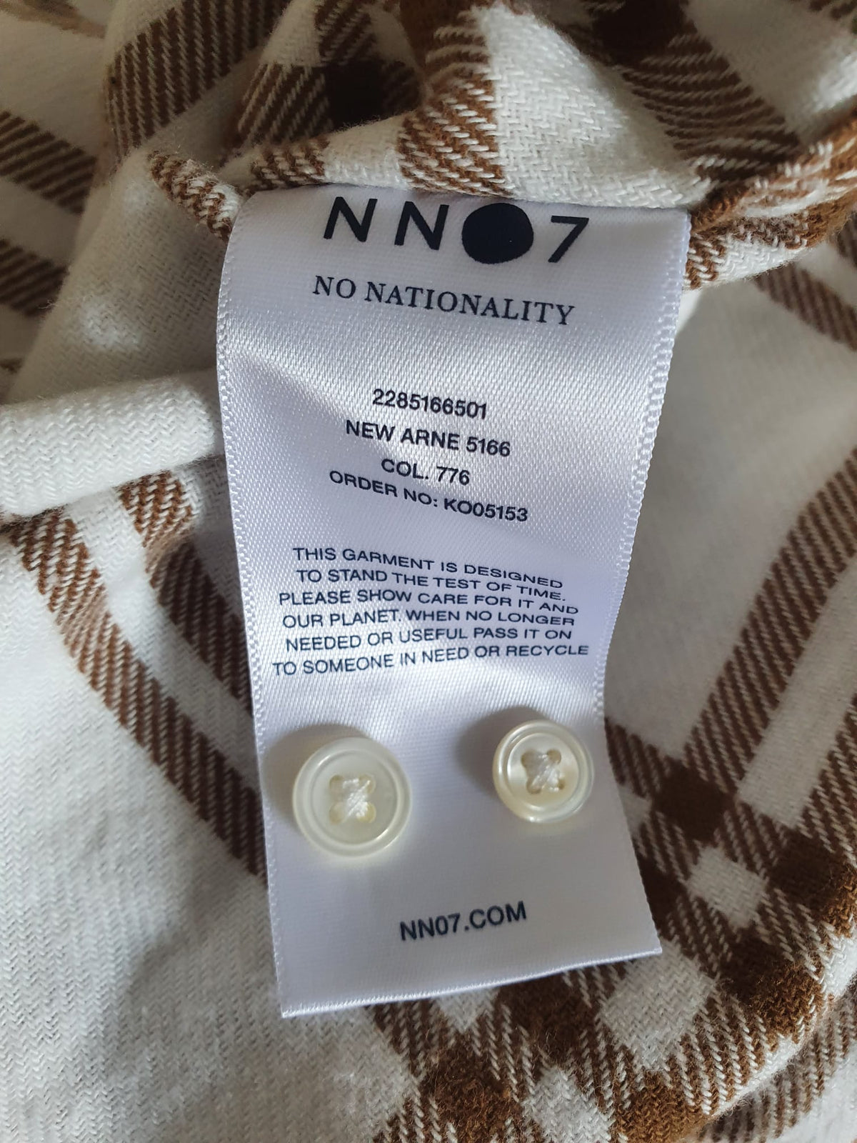 Chemise en Coton Homme NN07 New Arne 5166 – Carreaux Marron & Blanc - Taille S - Neuve avec Étiquette