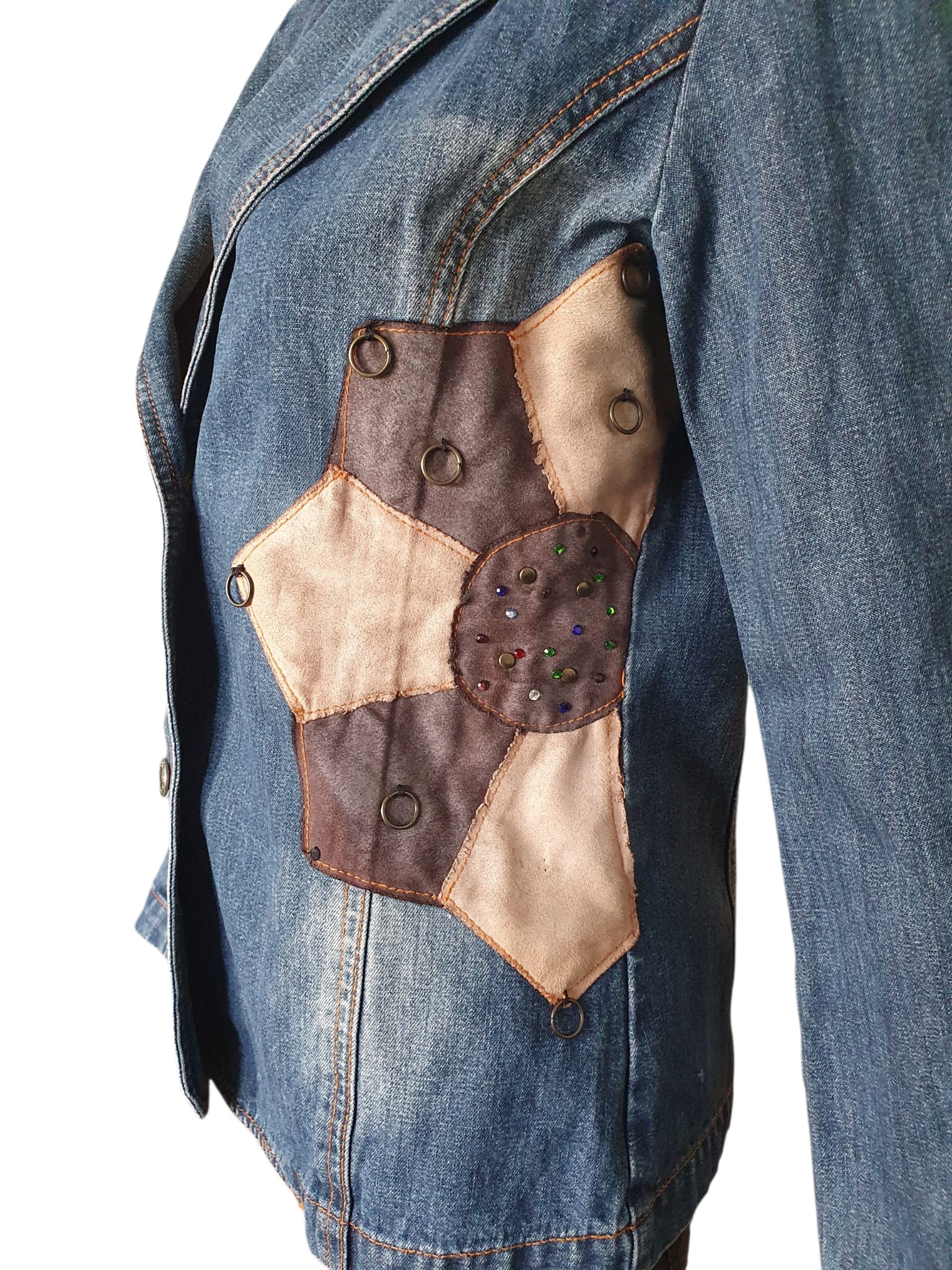 Veste en Jean Ajustée "On Parle de Vous" – Détails Patchwork & Bohème Chic T36