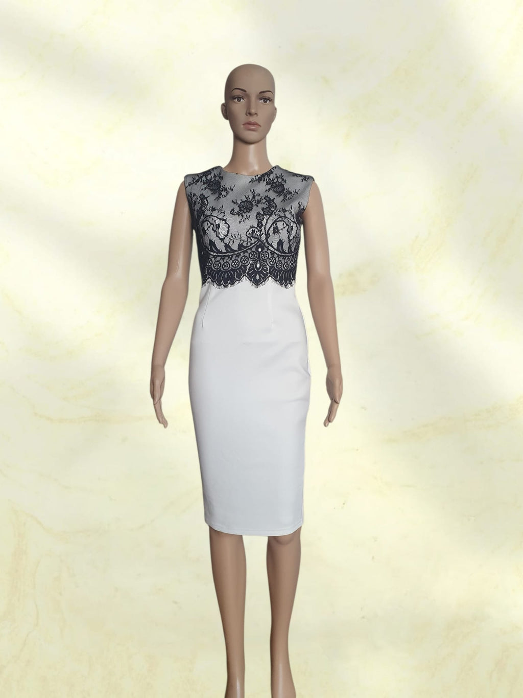 Robe Fourreau Bicolore Chic - Dentelle Noire & Jupe Crayon Blanche | AX Paris - T34