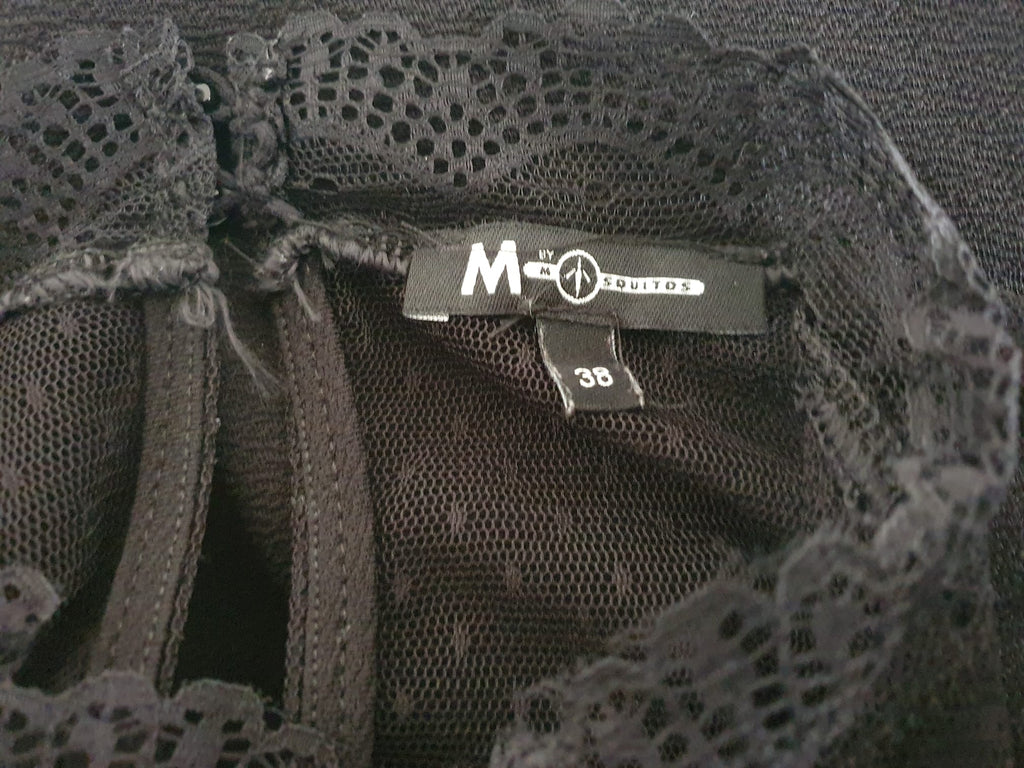 Petite robe noire Patineuse - Col Montant Dentelle & Plumetis T38