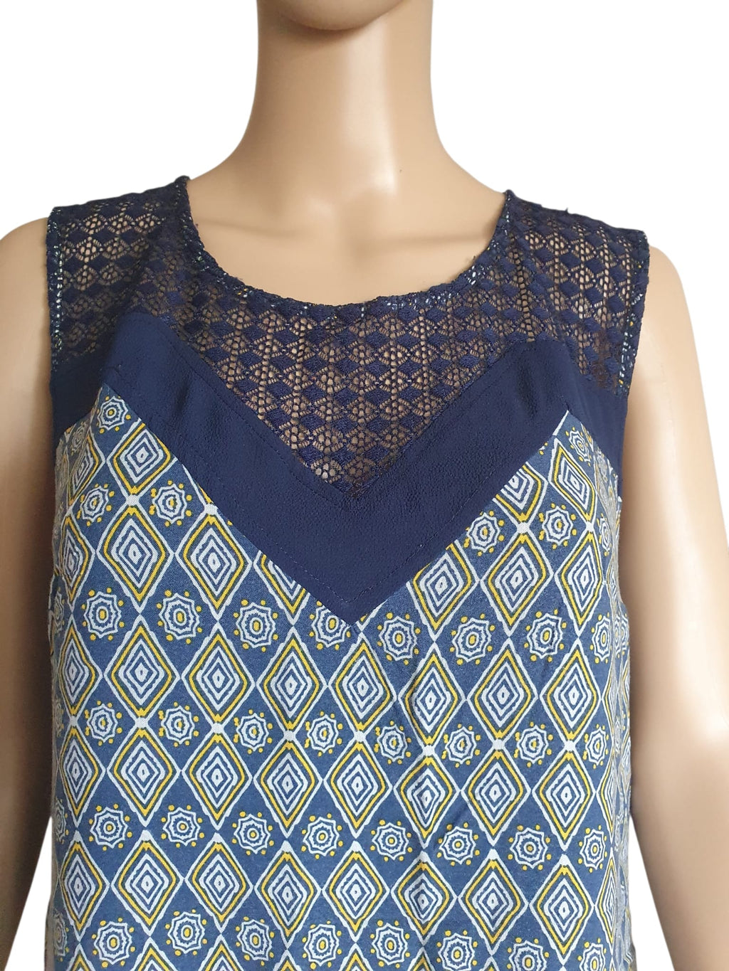 Robe d'Été Bleue Formul – Détails Dentelle & Imprimé Géométrique – Taille 42
