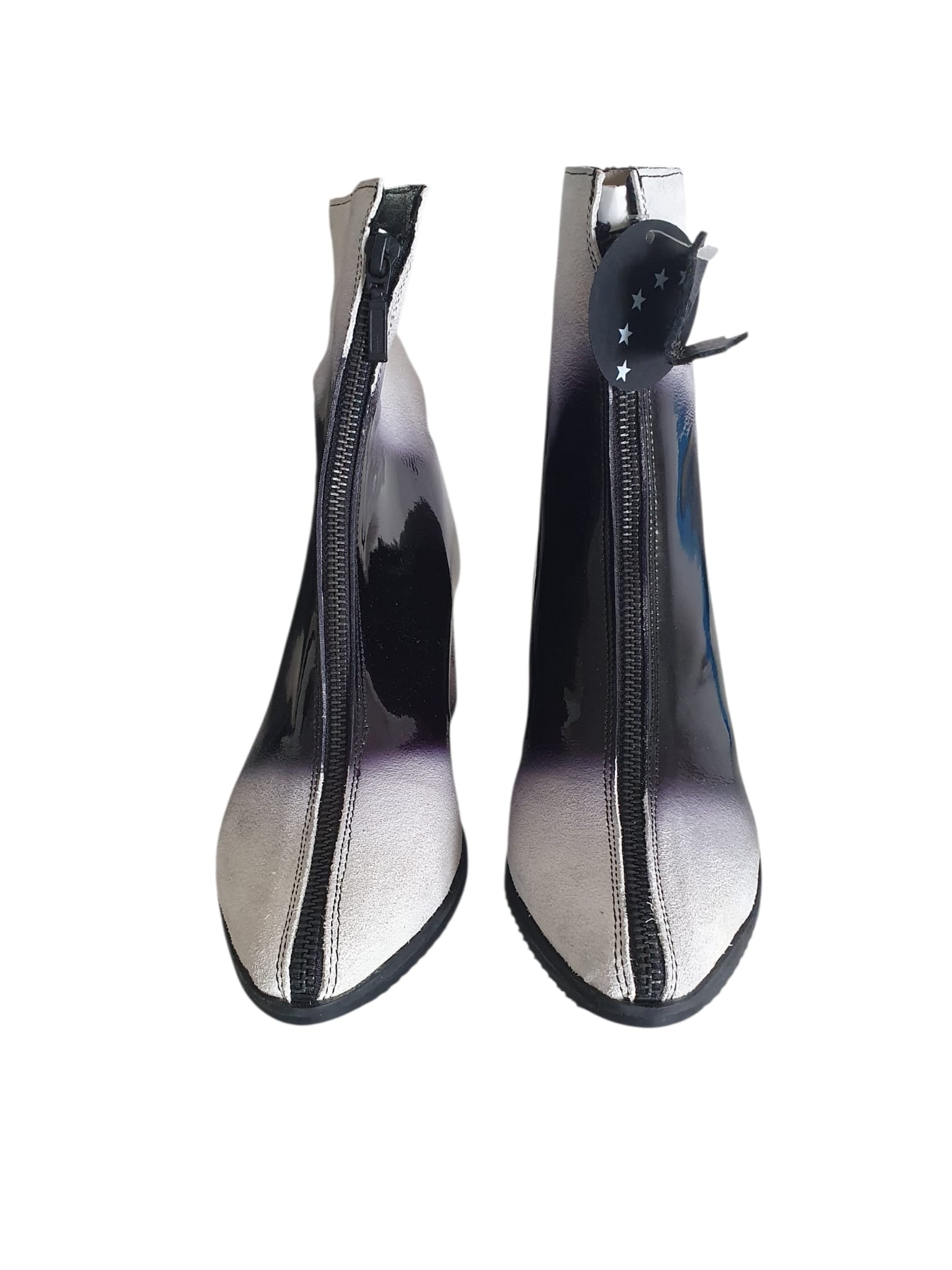 Bottines Papucei Ghost – Cuir Verni Noir, Reflets Violets & Cuir Brut – Pointure 37