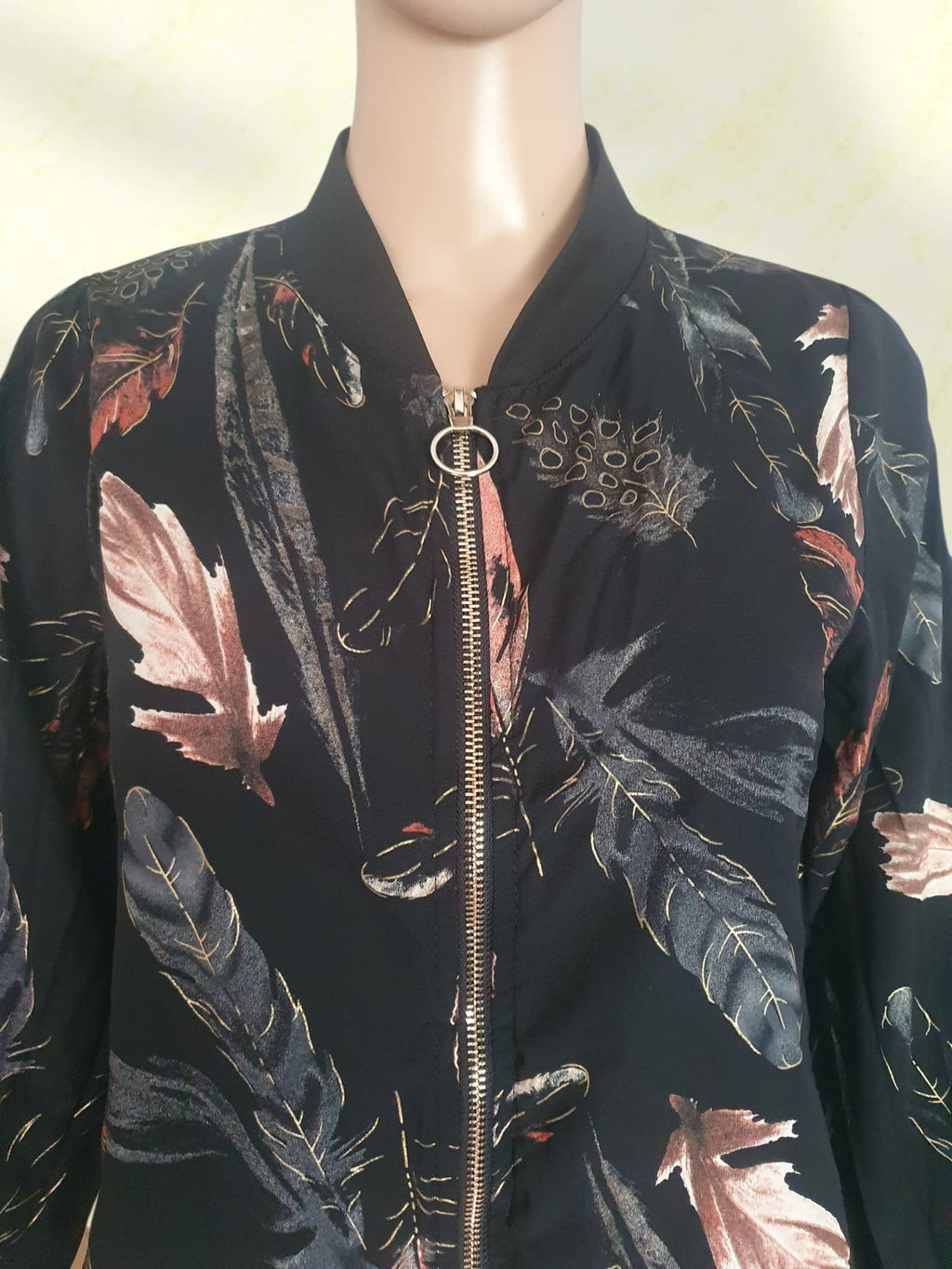 Veste Bomber Légère à Motif Plumes – Style Bohème Chic & Fluide T36