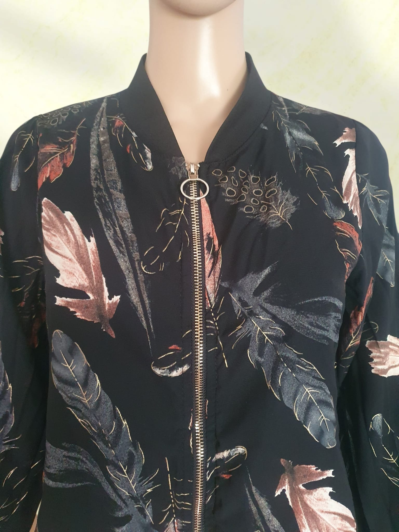 Veste Bomber Légère à Motif Plumes – Style Bohème Chic & Fluide T36