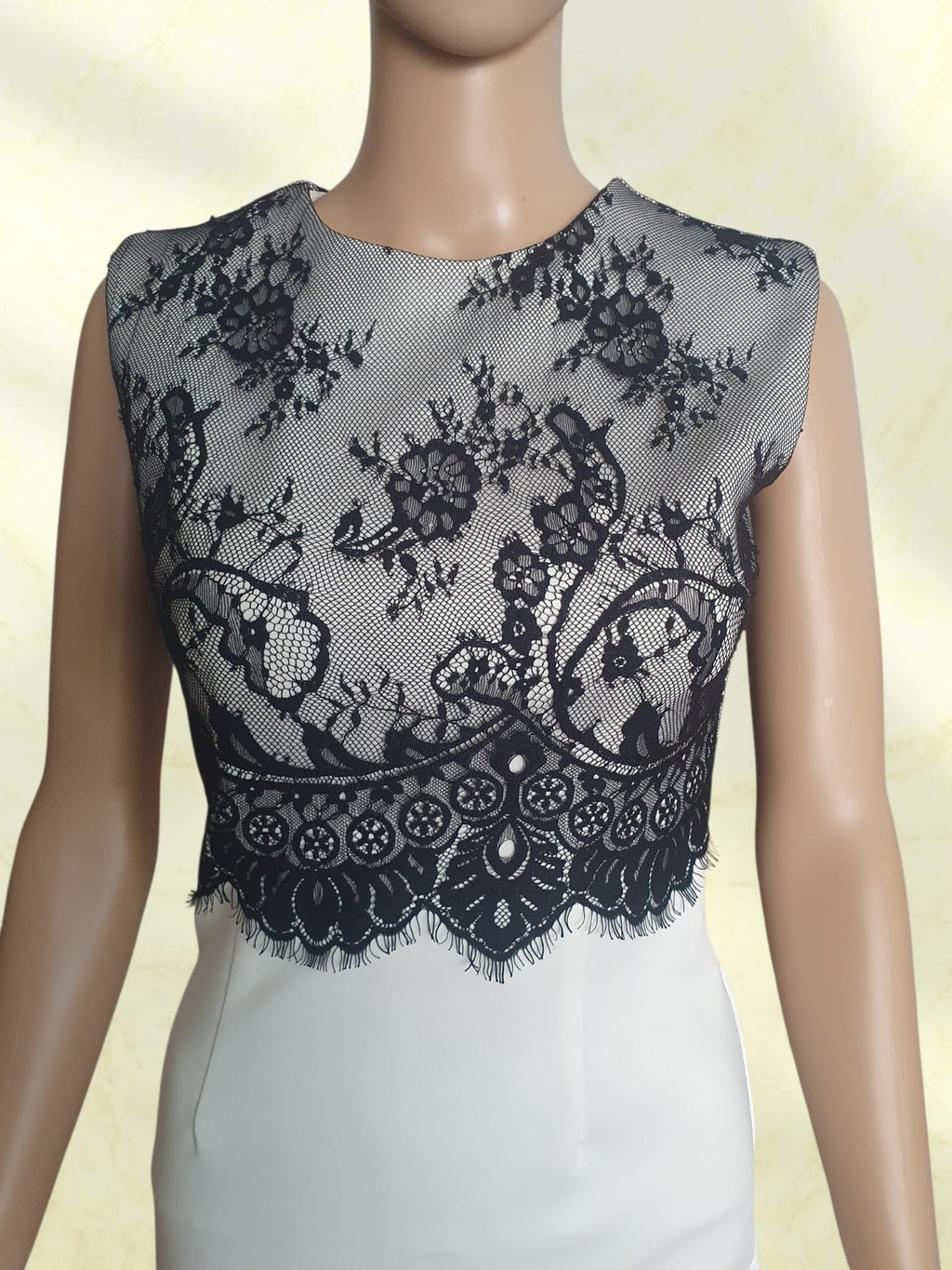 Robe Fourreau Bicolore Chic - Dentelle Noire & Jupe Crayon Blanche | AX Paris - T34