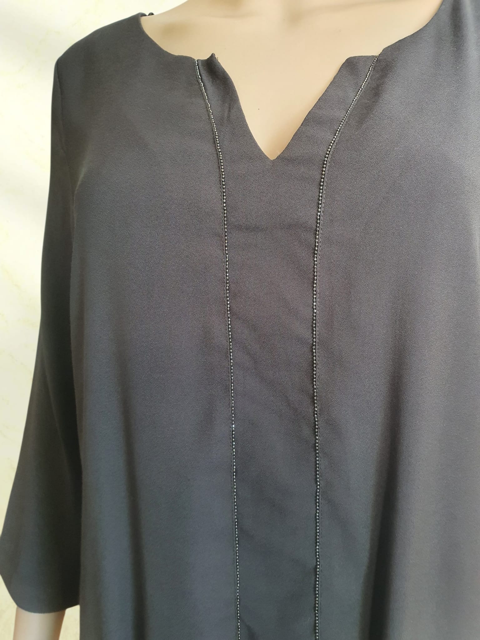 Robe Courte Marron Glacé Foncé Camaïeu – Style Tunique à Plastron Perlé T38