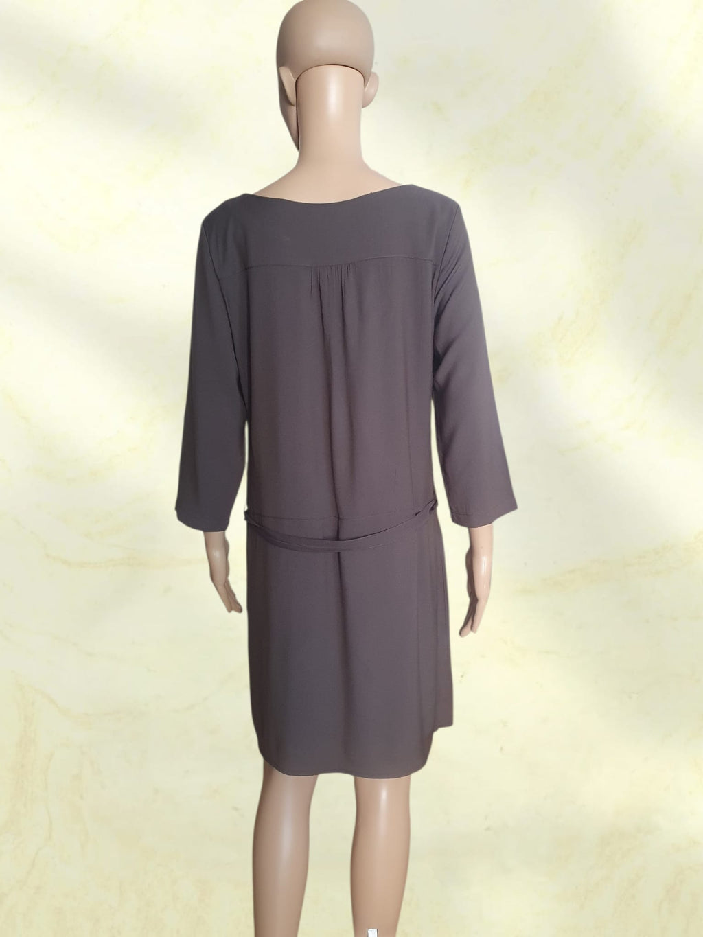 Robe Courte Marron Glacé Foncé Camaïeu – Style Tunique à Plastron Perlé T38